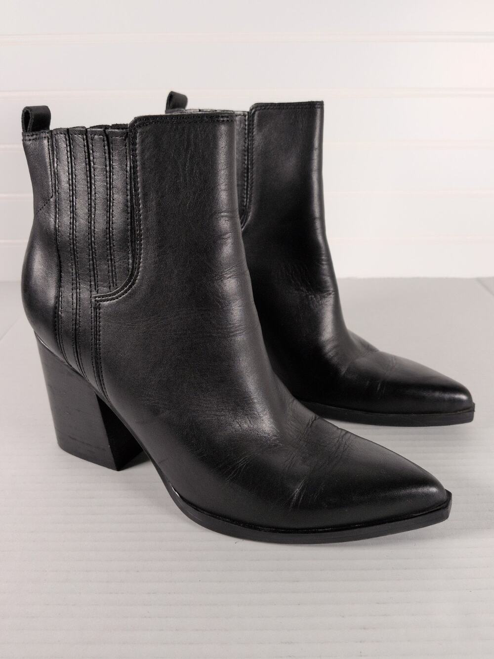 Marc Fisher Ltd Oshay Ankle Boots Womens 8.5 Black Leather Pointed Toe Pull On